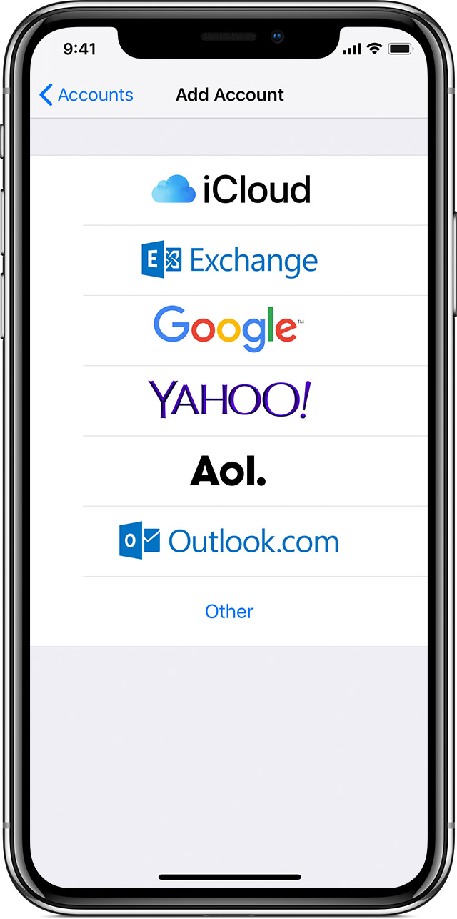 Add an email account screen on a phone
